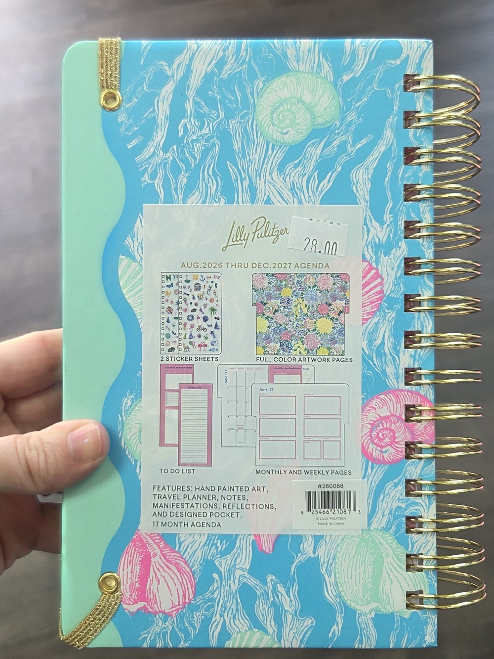 Lilly Pulitzer Turquoise, Pink & Mint Shell Spiral Agenda